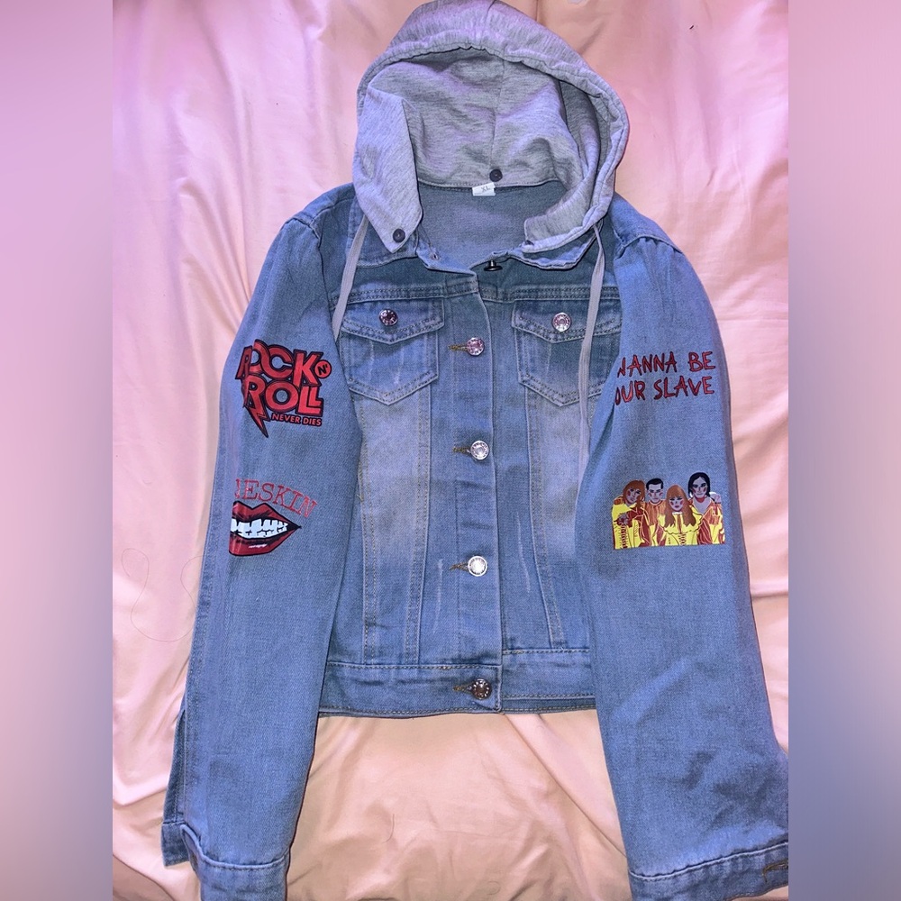 Måneskin themed Jean Jacket with removable grey hood